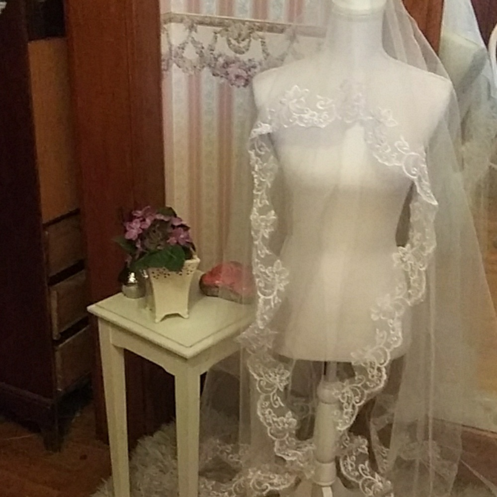 New 10' veil white tulle lace applique trim #8